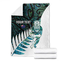 New Zealand Silver Fern Rugby Custom Blanket Go All Black Turquoise Maori Paua Shell - Polynesian Pride