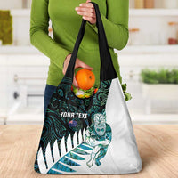 New Zealand Silver Fern Rugby Custom Grocery Bag Go All Black Turquoise Maori Paua Shell - Polynesian Pride