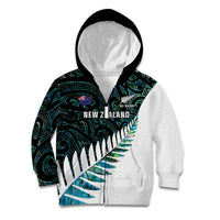 New Zealand Silver Fern Rugby Custom Kid Hoodie Go All Black Turquoise Maori Paua Shell - Polynesian Pride