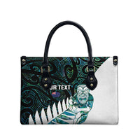 New Zealand Silver Fern Rugby Custom Leather Bag Go All Black Turquoise Maori Paua Shell - Polynesian Pride