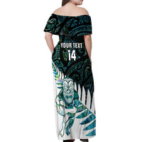 New Zealand Silver Fern Rugby Custom Off Shoulder Maxi Dress Go All Black Turquoise Maori Paua Shell - Polynesian Pride