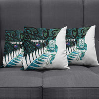 New Zealand Silver Fern Rugby Custom Pillow Cover Go All Black Turquoise Maori Paua Shell - Polynesian Pride