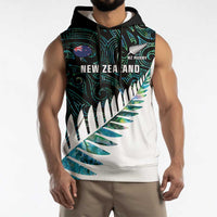New Zealand Silver Fern Rugby Custom Sleeveless Hoodie Go All Black Turquoise Maori Paua Shell - Polynesian Pride