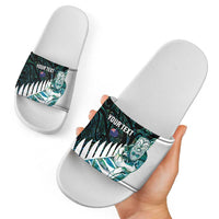 New Zealand Silver Fern Rugby Custom Slide Sandals Go All Black Turquoise Maori Paua Shell - Polynesian Pride