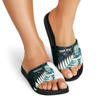 New Zealand Silver Fern Rugby Custom Slide Sandals Go All Black Turquoise Maori Paua Shell - Polynesian Pride