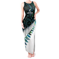 New Zealand Silver Fern Rugby Custom Tank Maxi Dress Go All Black Turquoise Maori Paua Shell - Polynesian Pride