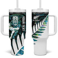 New Zealand Silver Fern Rugby Custom Tumbler With Handle Go All Black Turquoise Maori Paua Shell - Polynesian Pride