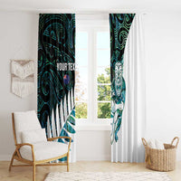 New Zealand Silver Fern Rugby Custom Window Curtain Go All Black Turquoise Maori Paua Shell - Polynesian Pride