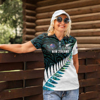 New Zealand Silver Fern Rugby Custom Women Polo Shirt Go All Black Turquoise Maori Paua Shell - Polynesian Pride
