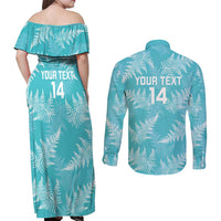 New Zealand Silver Fern Rugby Custom Couples Matching Off Shoulder Maxi Dress and Long Sleeve Button Shirt Go Aotearoa Champions Turquoise Version - Polynesian Pride