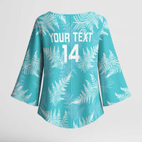 New Zealand Silver Fern Rugby Custom Kimono Sleeve Blouse Go Aotearoa Champions Turquoise Version - Polynesian Pride