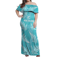 New Zealand Silver Fern Rugby Custom Off Shoulder Maxi Dress Go Aotearoa Champions Turquoise Version - Polynesian Pride