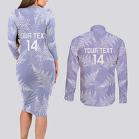 New Zealand Silver Fern Rugby Custom Couples Matching Long Sleeve Bodycon Dress and Long Sleeve Button Shirt Go Aotearoa Champions Purple Version - Polynesian Pride
