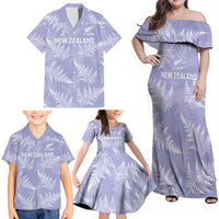 New Zealand Silver Fern Rugby Custom Family Matching Off Shoulder Maxi Dress and Hawaiian Shirt Go Aotearoa Champions Purple Version - Polynesian Pride
