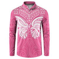 New Zealand Breast Cancer Awareness Button Sweatshirt Maori Butterfly Pink Ribbon - Polynesian Pride