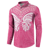 New Zealand Breast Cancer Awareness Button Sweatshirt Maori Butterfly Pink Ribbon - Polynesian Pride