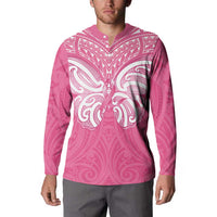 New Zealand Breast Cancer Awareness Button Sweatshirt Maori Butterfly Pink Ribbon - Polynesian Pride
