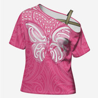 New Zealand Breast Cancer Awareness Cross Shoulder Shirt Maori Butterfly Pink Ribbon - Polynesian Pride