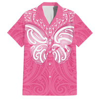 New Zealand Breast Cancer Awareness Family Matching Off The Shoulder Long Sleeve Dress and Hawaiian Shirt Maori Butterfly Pink Ribbon - Polynesian Pride