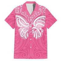 New Zealand Breast Cancer Awareness Family Matching Off Shoulder Maxi Dress and Hawaiian Shirt Maori Butterfly Pink Ribbon - Polynesian Pride