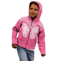 New Zealand Breast Cancer Awareness Kid Hoodie Maori Butterfly Pink Ribbon - Polynesian Pride