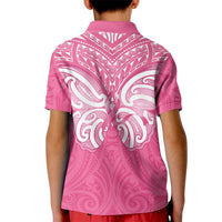 New Zealand Breast Cancer Awareness Kid Polo Shirt Maori Butterfly Pink Ribbon - Polynesian Pride