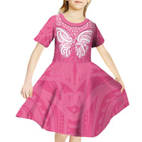 New Zealand Breast Cancer Awareness Kid Short Sleeve Dress Maori Butterfly Pink Ribbon - Polynesian Pride