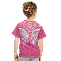 New Zealand Breast Cancer Awareness Kid T Shirt Maori Butterfly Pink Ribbon - Polynesian Pride
