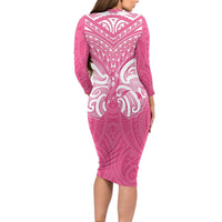 New Zealand Breast Cancer Awareness Long Sleeve Bodycon Dress Maori Butterfly Pink Ribbon - Polynesian Pride