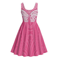 New Zealand Breast Cancer Awareness Midi Dress Maori Butterfly Pink Ribbon - Polynesian Pride