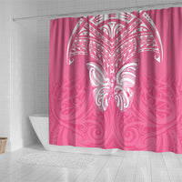 New Zealand Breast Cancer Awareness Shower Curtain Maori Butterfly Pink Ribbon - Polynesian Pride