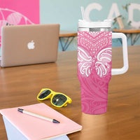 New Zealand Breast Cancer Awareness Tumbler With Handle Maori Butterfly Pink Ribbon - Polynesian Pride