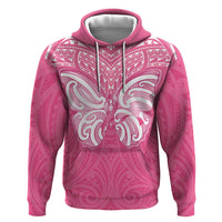 New Zealand Breast Cancer Awareness Zip Hoodie Maori Butterfly Pink Ribbon - Polynesian Pride