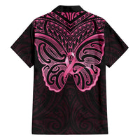 New Zealand Breast Cancer Awareness Family Matching Summer Maxi Dress and Hawaiian Shirt Maori Butterfly Pink Ribbon Black Version - Polynesian Pride