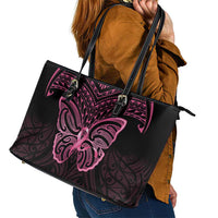 New Zealand Breast Cancer Awareness Leather Tote Bag Maori Butterfly Pink Ribbon Black Version - Polynesian Pride
