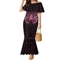 New Zealand Breast Cancer Awareness Mermaid Dress Maori Butterfly Pink Ribbon Black Version - Polynesian Pride