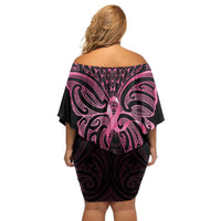 New Zealand Breast Cancer Awareness Off Shoulder Short Dress Maori Butterfly Pink Ribbon Black Version - Polynesian Pride