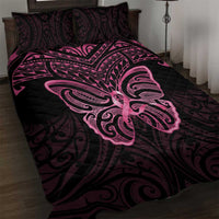 New Zealand Breast Cancer Awareness Quilt Bed Set Maori Butterfly Pink Ribbon Black Version - Polynesian Pride