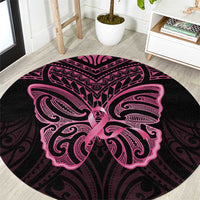 New Zealand Breast Cancer Awareness Round Carpet Maori Butterfly Pink Ribbon Black Version - Polynesian Pride