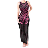New Zealand Breast Cancer Awareness Tank Maxi Dress Maori Butterfly Pink Ribbon Black Version - Polynesian Pride