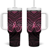 New Zealand Breast Cancer Awareness Tumbler With Handle Maori Butterfly Pink Ribbon Black Version - Polynesian Pride