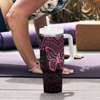 New Zealand Breast Cancer Awareness Tumbler With Handle Maori Butterfly Pink Ribbon Black Version - Polynesian Pride