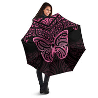 New Zealand Breast Cancer Awareness Umbrella Maori Butterfly Pink Ribbon Black Version - Polynesian Pride