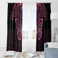 New Zealand Breast Cancer Awareness Window Curtain Maori Butterfly Pink Ribbon Black Version - Polynesian Pride