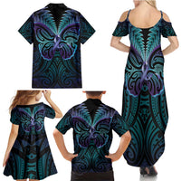 Suicide Prevention New Zealand Family Matching Summer Maxi Dress and Hawaiian Shirt Aotearoa Maori Butterfly Mix Silver Fern - Polynesian Pride