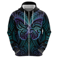 Suicide Prevention New Zealand Hoodie Aotearoa Maori Butterfly Mix Silver Fern - Polynesian Pride