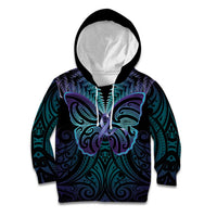 Suicide Prevention New Zealand Kid Hoodie Aotearoa Maori Butterfly Mix Silver Fern - Polynesian Pride