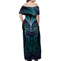 Suicide Prevention New Zealand Off Shoulder Maxi Dress Aotearoa Maori Butterfly Mix Silver Fern - Polynesian Pride