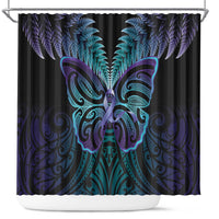 Suicide Prevention New Zealand Shower Curtain Aotearoa Maori Butterfly Mix Silver Fern - Polynesian Pride