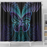 Suicide Prevention New Zealand Shower Curtain Aotearoa Maori Butterfly Mix Silver Fern - Polynesian Pride